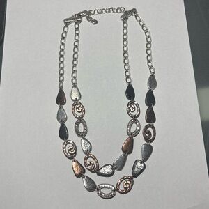 Brighton Melange Mixed Metal Necklace Double Strand Silver Copper Black